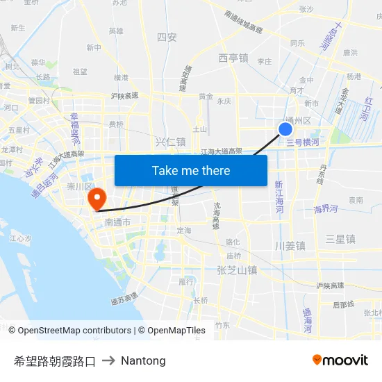 Hope Road Chaoxia Road Intersection to Nantong map
