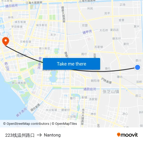 Line 223 Wenzhou Road to Nantong map