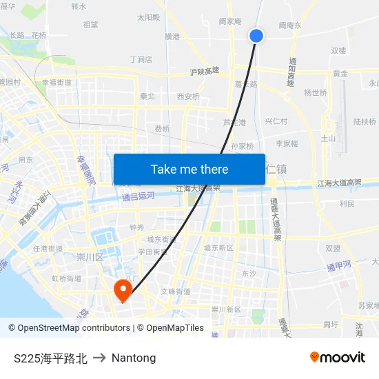 S225 Haiping Road North to Nantong map