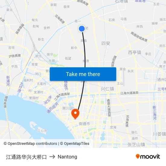 Jiangtong Road Huaxing Bridge Exit to Nantong map