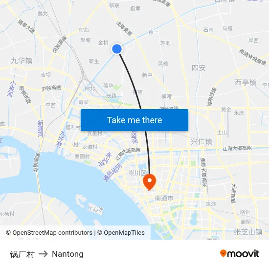 Guochang Village to Nantong map