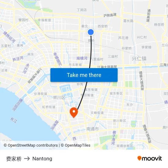 Fei Jiaqiao to Nantong map