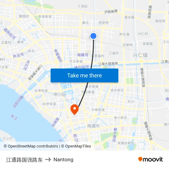 Jiangtong Road - Guoqiang Road East to Nantong map
