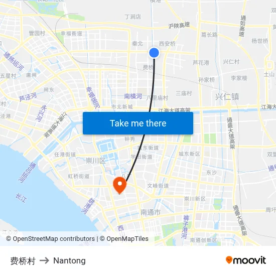 Fei Bridge Village to Nantong map