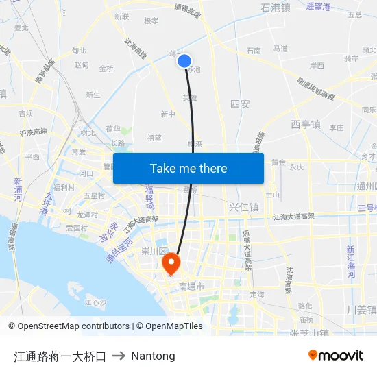 Jiangtong Road at Jiangyi Bridge to Nantong map