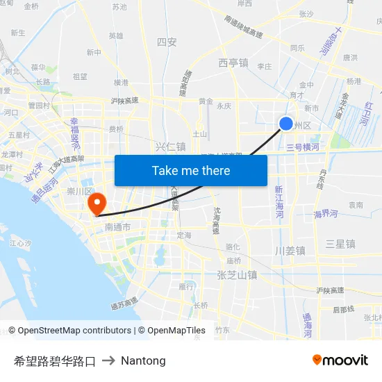 Xiwang Road & Bihua Road Intersection to Nantong map