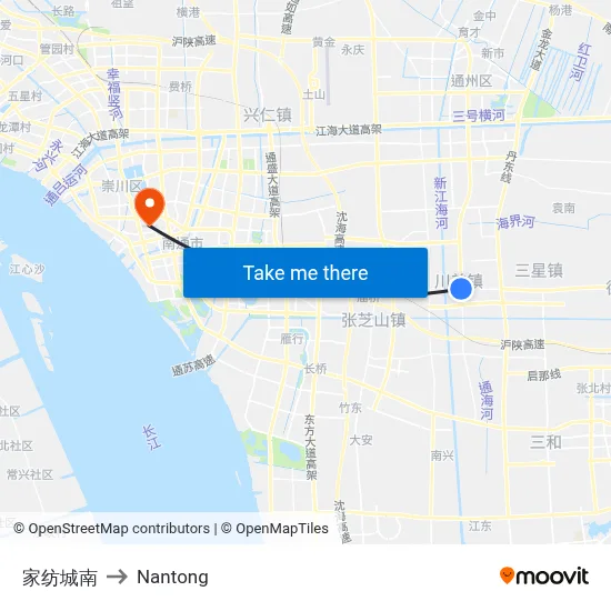 Jiafang City South to Nantong map