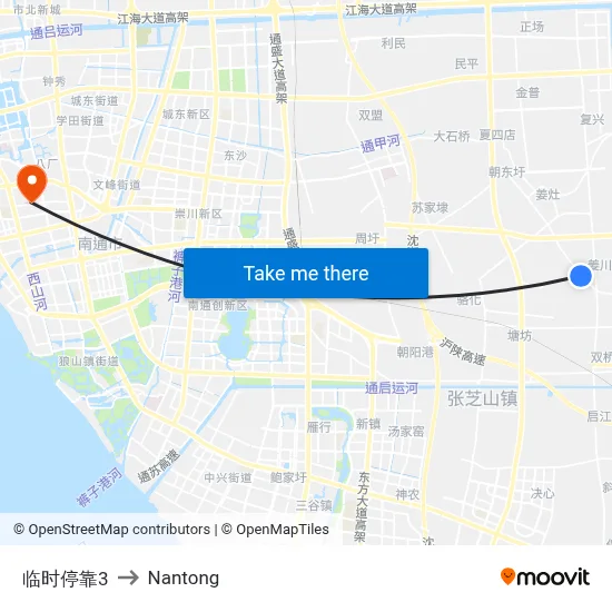 Temporary Stop 3 to Nantong map