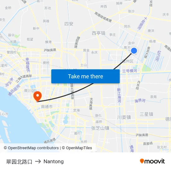North Cuiyuan Road Intersection to Nantong map