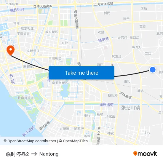 Temporary Stop 2 to Nantong map