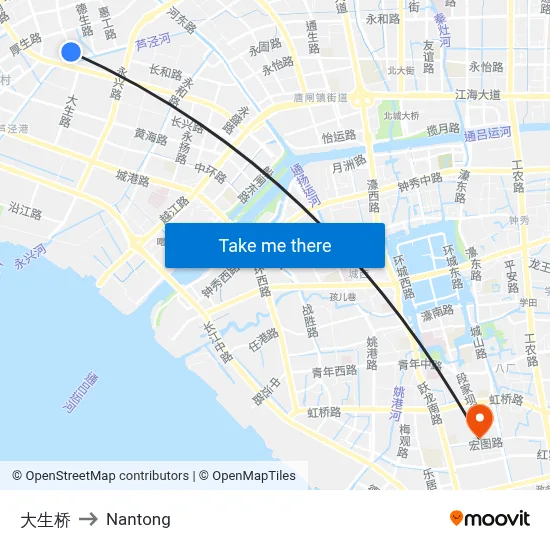 Dasheng Bridge to Nantong map