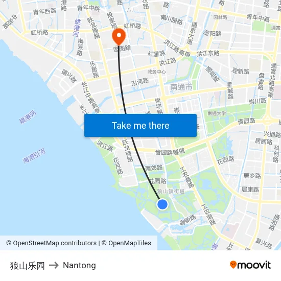 Langshan Park to Nantong map