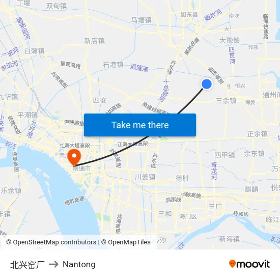Beixing Kiln Factory to Nantong map