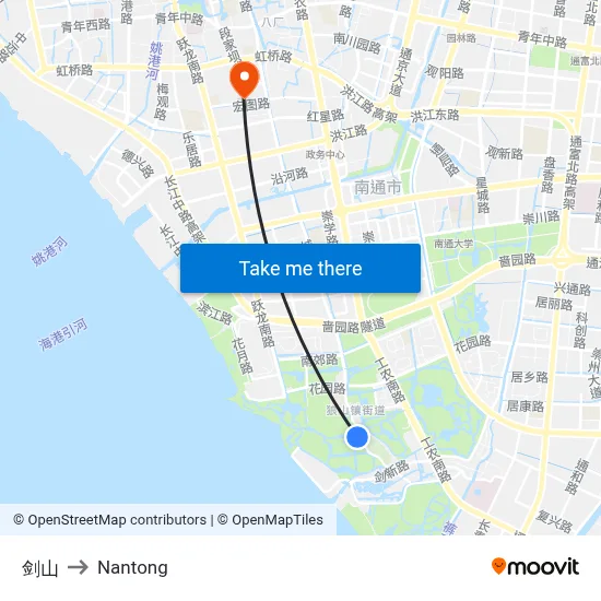 Jian Mountain to Nantong map