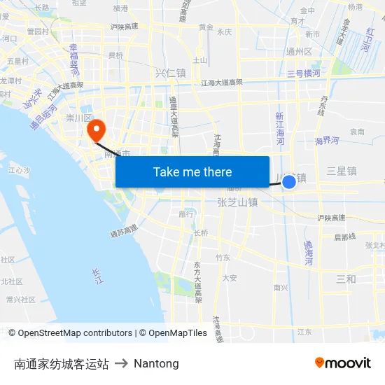 Nantong Home Textile City Bus Station to Nantong map