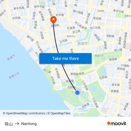 Wolf Mountain to Nantong map