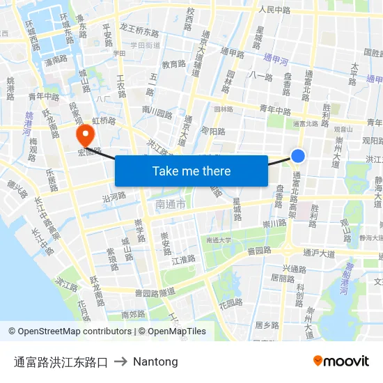 Tongfu Road - Hongjiang East Intersection to Nantong map