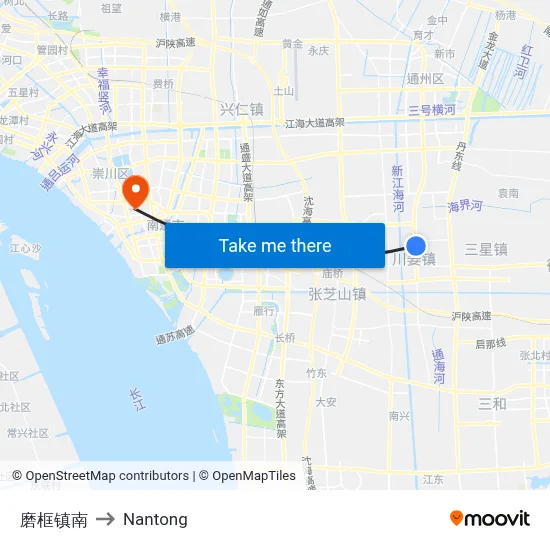 Mokuang Town South to Nantong map