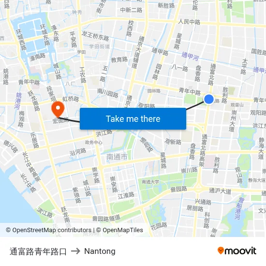 Tongfu Road Youth Road Intersection to Nantong map