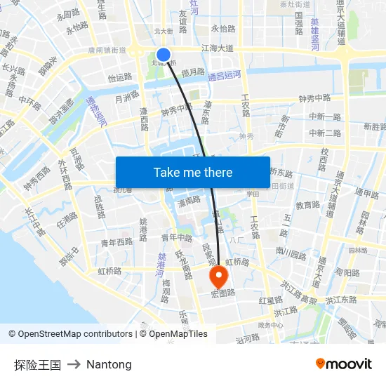 Adventure Kingdom to Nantong map