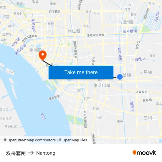 Shuangqiao Lock to Nantong map