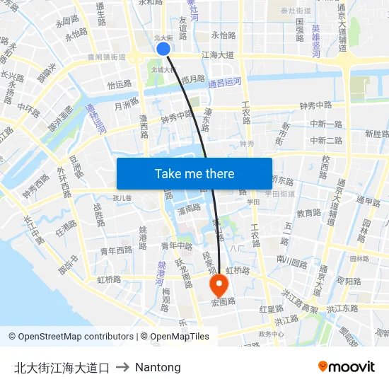 North Street Jianghai Avenue Junction to Nantong map