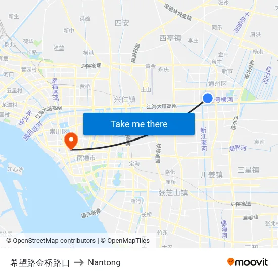 Hope Road at Jinqiao Intersection to Nantong map