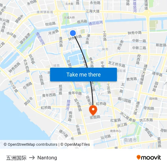 Wuzhou International to Nantong map