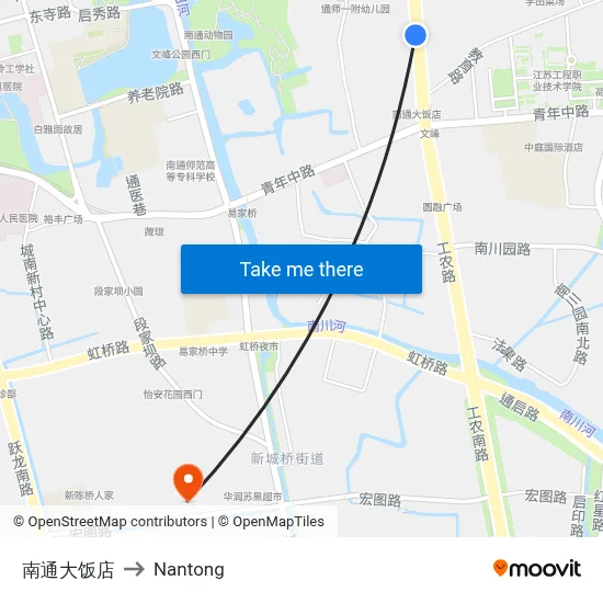 Nantong Hotel to Nantong map