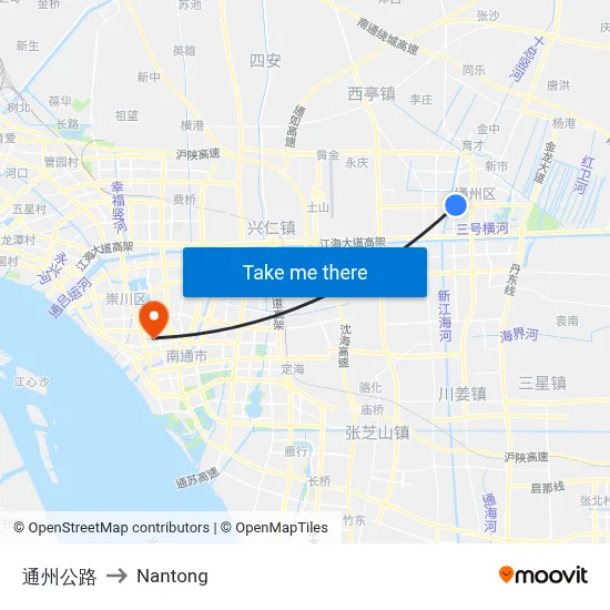 Tongzhou Highway to Nantong map