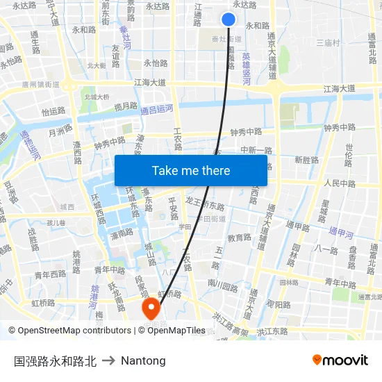 Guoqiang Road & Yonghe Road North to Nantong map