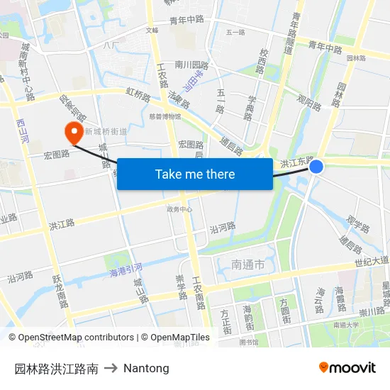 Yuanlin Road & Hongjiang Road South to Nantong map