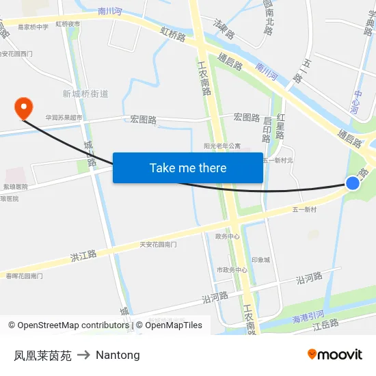 Phoenix Rhine Garden to Nantong map
