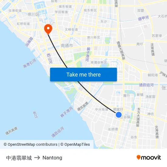 Zhonggang Feicui City to Nantong map