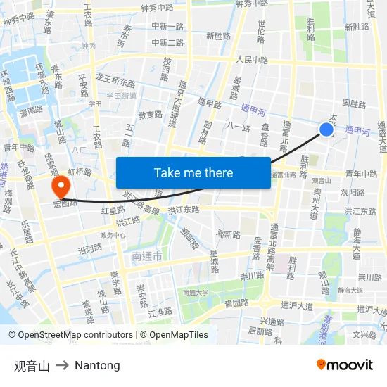 Guanyin Mountain to Nantong map