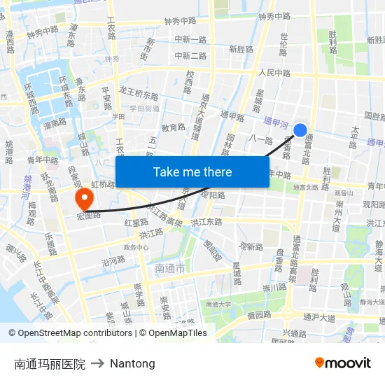 Nantong Mary Hospital to Nantong map