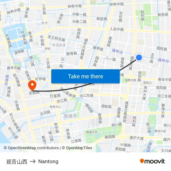Guanyinshan West to Nantong map