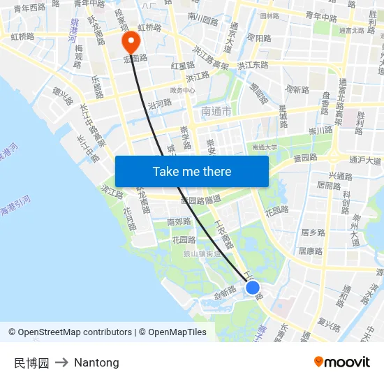People's Museum Garden to Nantong map