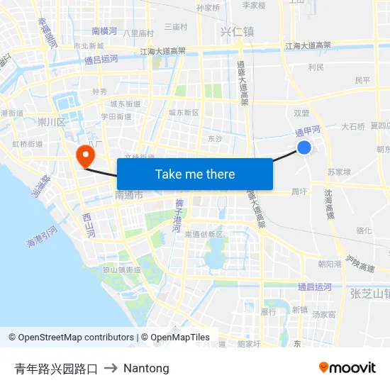 Youth Road & Xingyuan Road to Nantong map