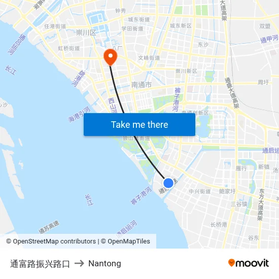 Tongfu Road & Zhenxing Road to Nantong map