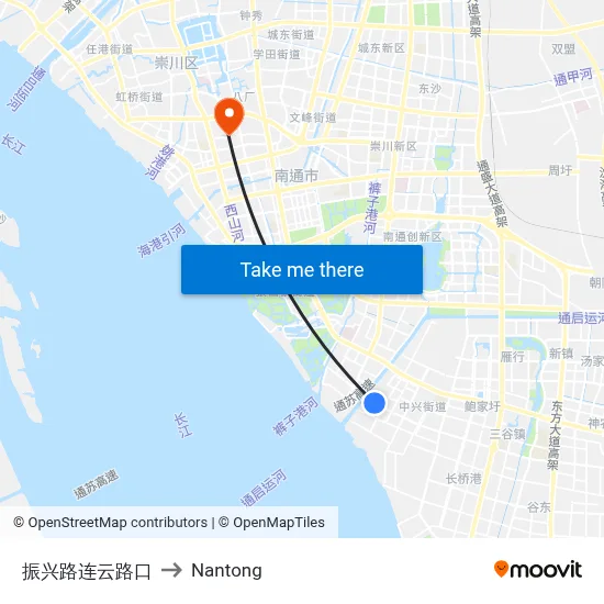 Zhenxing Road & Lianyun Road to Nantong map