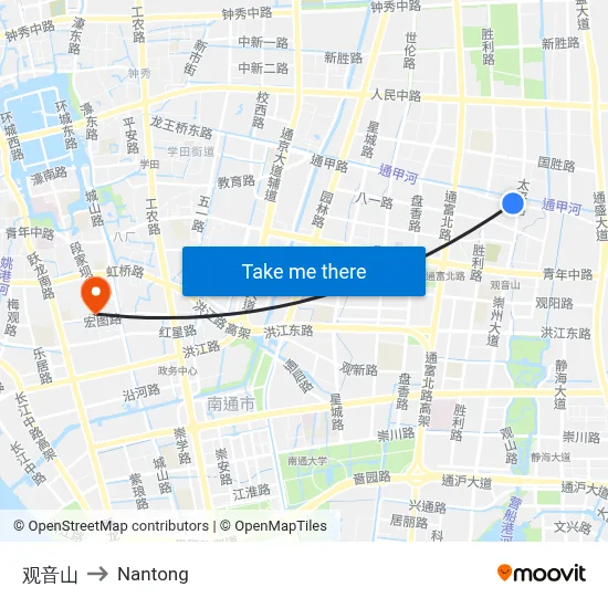 Guanyin Mountain to Nantong map
