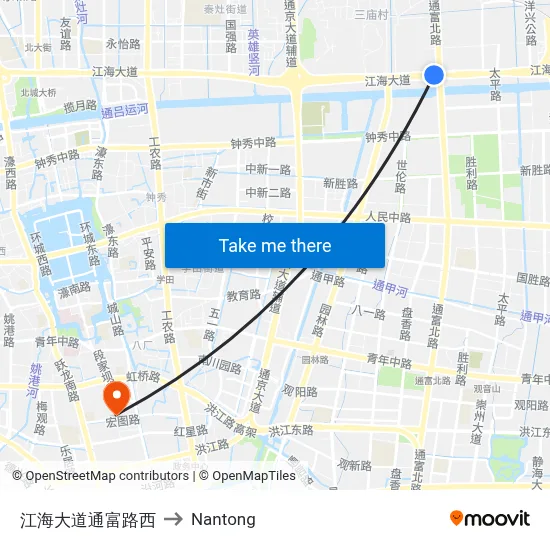 Jianghai Avenue Tongfu Road West to Nantong map