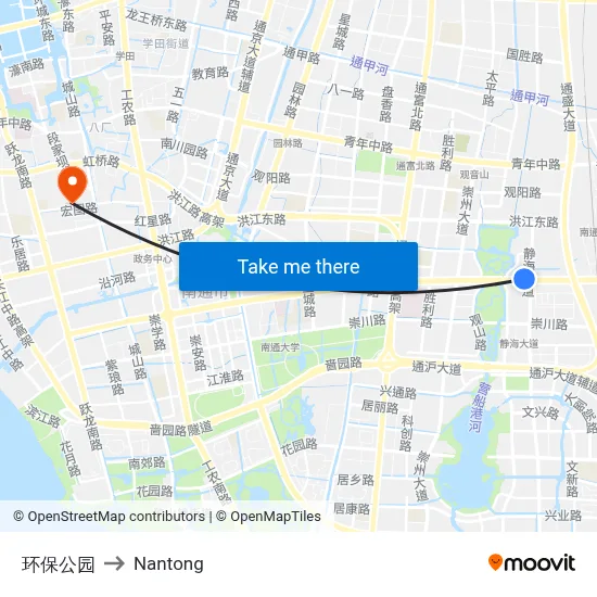 Environmental Protection Park to Nantong map