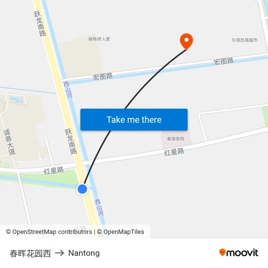 West Chunhui Garden to Nantong map