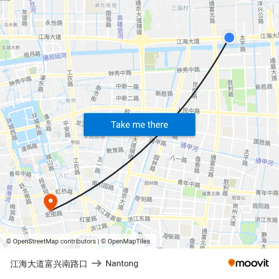 Jianghai Avenue & Fuxing South Road to Nantong map