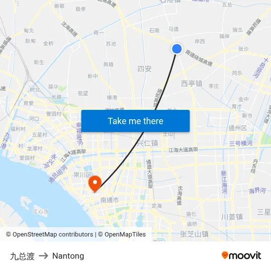 Jiuzong Ferry to Nantong map