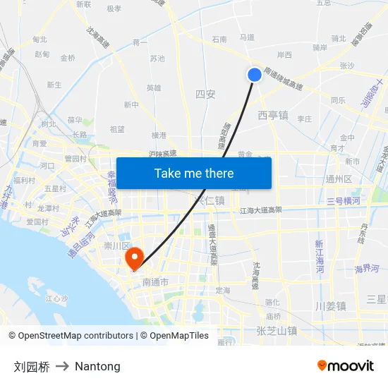 Liuyuan Bridge to Nantong map