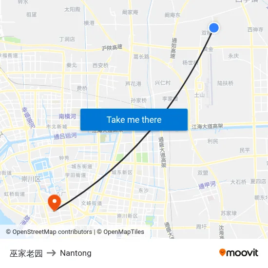 Wujia Old Garden to Nantong map