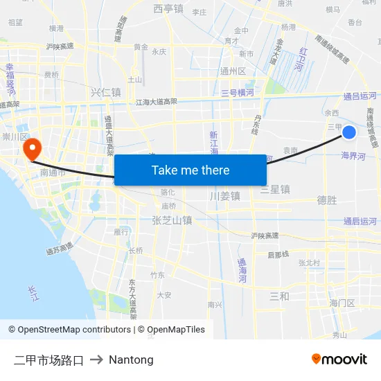 Erjia Market Intersection to Nantong map